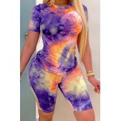 LW Round Neck Tie-dye Shorts Set