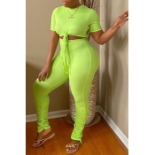 Lovely Street Fold Design Green Two-piece Pants Se