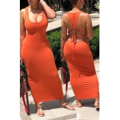 lovely Sexy Backless Orange Red Ankle Length Plus 