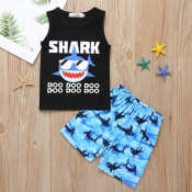 lovely Casual Print Black Boy Two-piece Shorts Set