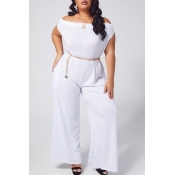 Lovely Leisure Loose White Plus Size One-piece Jum
