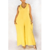 lovely Leisure Loose Yellow Plus Size One-piece Ju