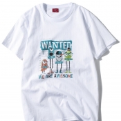 lovely Casual O Neck Print White T-shirt