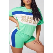 lovely Leisure Patchwork Green Plus Size Two-piece