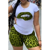LW Casual Print Green Two-piece Shorts Set
