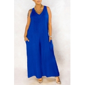 lovely Leisure Loose Blue Plus Size One-piece Jump