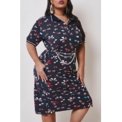 lovely Casual Print Black Knee Length Plus Size Dr