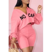 Lovely Leisure Letter Pink Two-piece Shorts Set