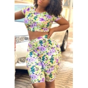 lovely Leisure Floral Print Multicolor Two-piece S