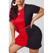 Lovely Plus Size Casual Patchwork Red Mini Dress