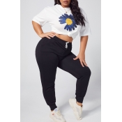 lovely Casual Print White Plus Size Two-piece Pant