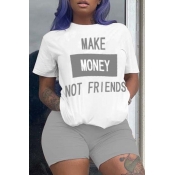 LW Casual Letter Print Grey Two-piece Shorts Set