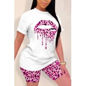 Lovely Leisure Lip Print Rose Red Two-piece Shorts