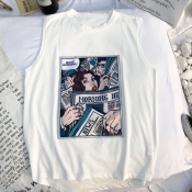lovely Casual Print White Vest