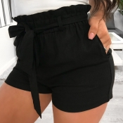 Lovely Casual Lace-up Black Shorts