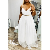 lovely Casual Loose Fold Design White Maxi Dress