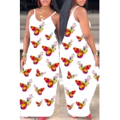 lovely Trendy Butterfly Print White Maxi Dress