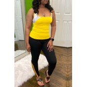lovely Casual Patchwork Yellow Two-piece Pants Set