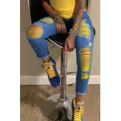 LW Plus Size Stylish Broken Holes Deep Blue Jeans