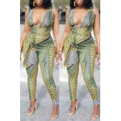lovely Stylish Print Green Plus Size One-piece Jum