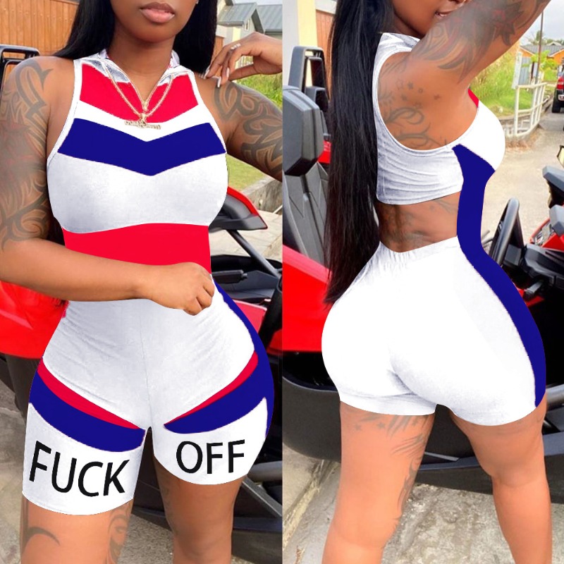 

lovely Sportswear Patchwork White One-piece Romper