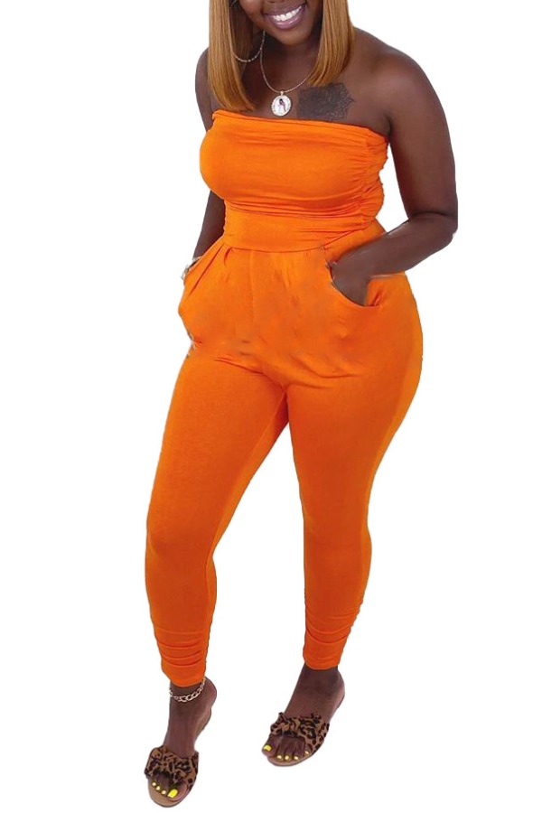 

lovely Casual Off The Shoulder Pocket Patched Croci One-piece Jumpsuit