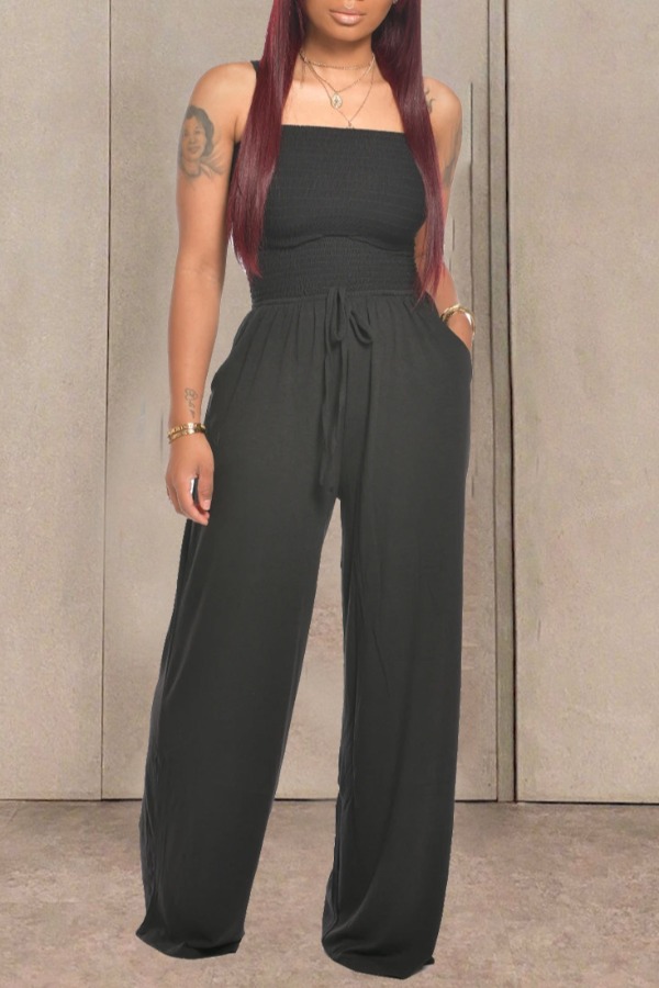 

lovely Casual Lace-up Black One-piece Jumpsuit