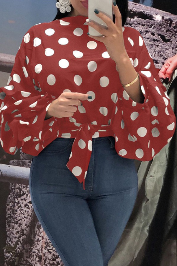 

lovely Casual Dot Print Red Plus Size Blouses
