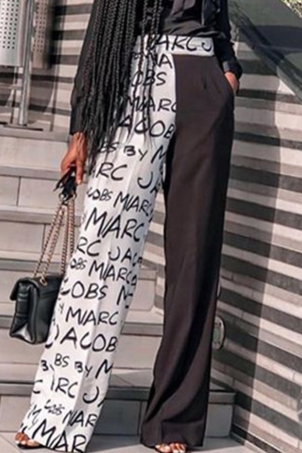 

lovely Casual Letter Print Patchwork Black Pants