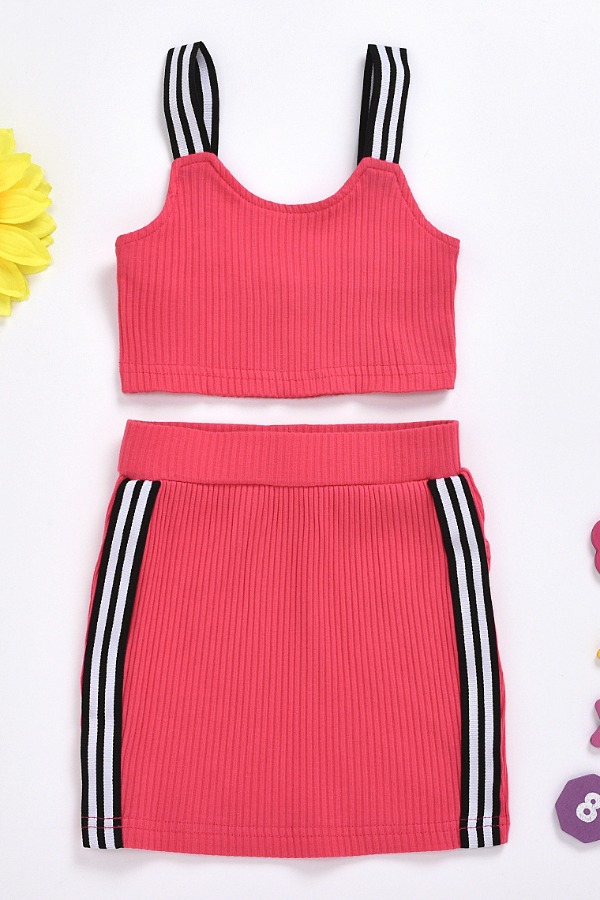 lovely Trendy Patchwork Rose Red Girl Two-piece Skirt Set