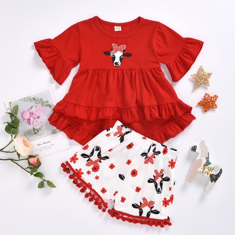 

lovely Sweet Print Red Girl Two-piece Shorts Set