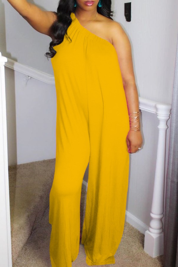 

lovely Casual One Shoulder Yellow One-piece Jumpsuit