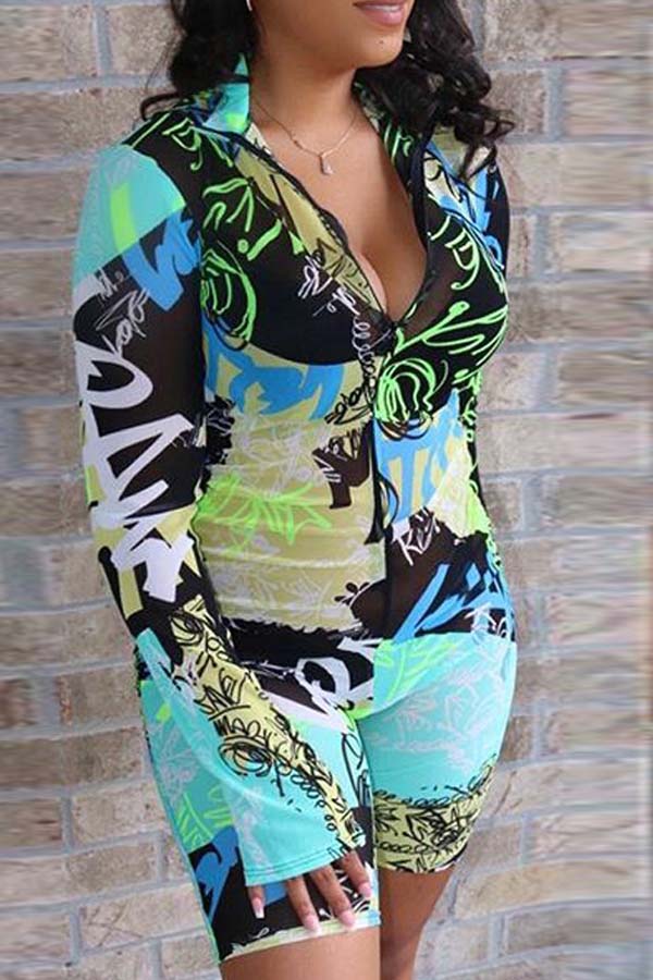 

lovely Stylish Print Cyan One-piece Romper