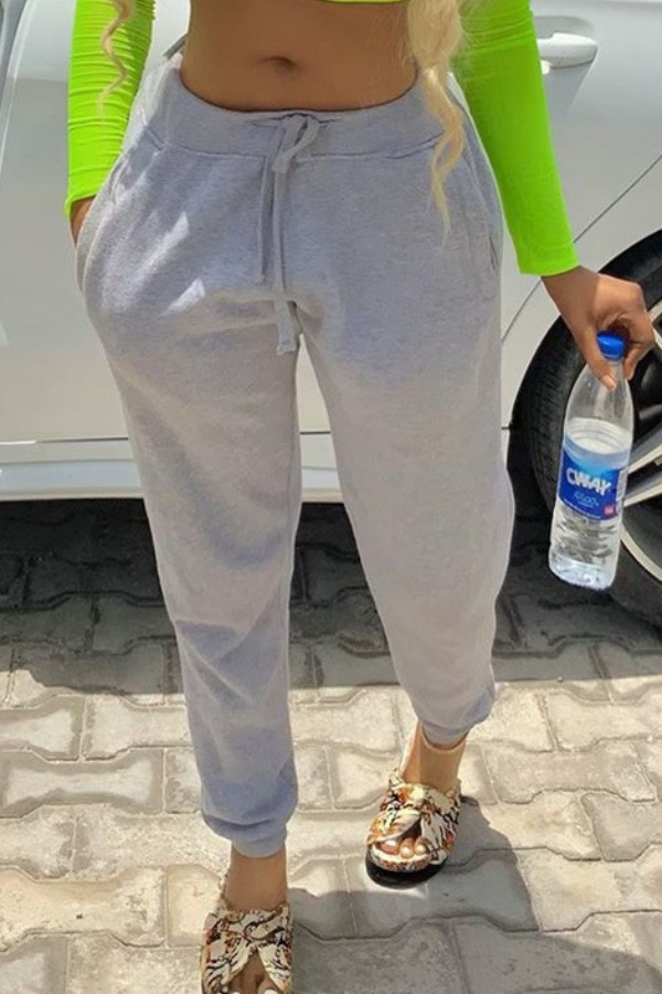 

lovely Casual Elastic Waist Grey Pants, Light grey