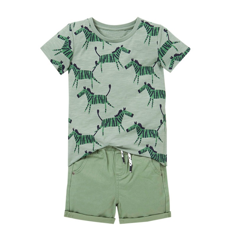 

lovely Leisure Zebra Print Green Boy Two-piece Shorts Set