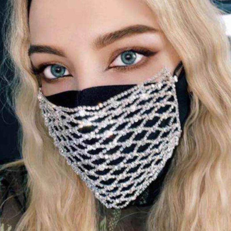 

Lovely Sweet Rhinestone Decorative White Face Mask