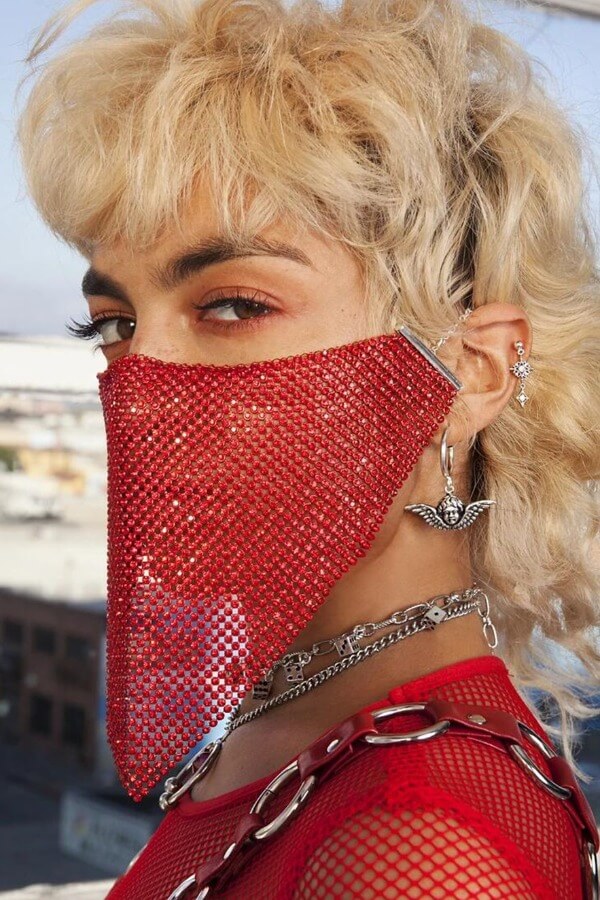 

Lovely Sweet Rhinestone Decorative Red Face Mask