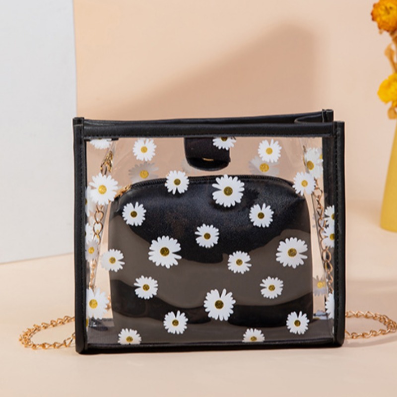 

lovely Trendy See-through Print Black Messenger Bag