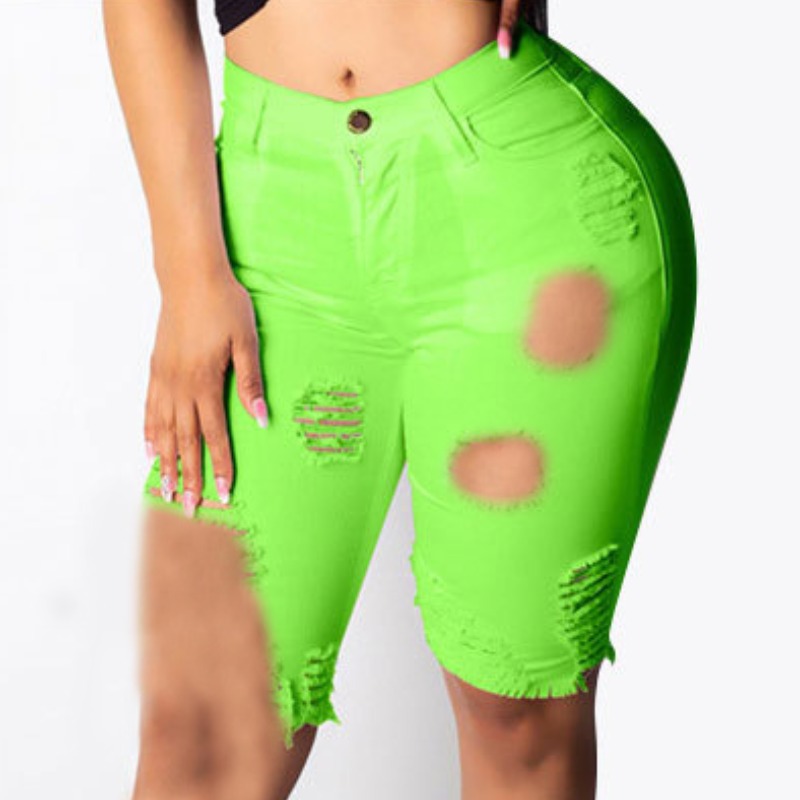 

lovely Casual Broken Holes Onion Green Denim Shorts