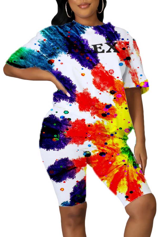 

lovely Leisure Tie-dye Blue Two-piece Shorts Set
