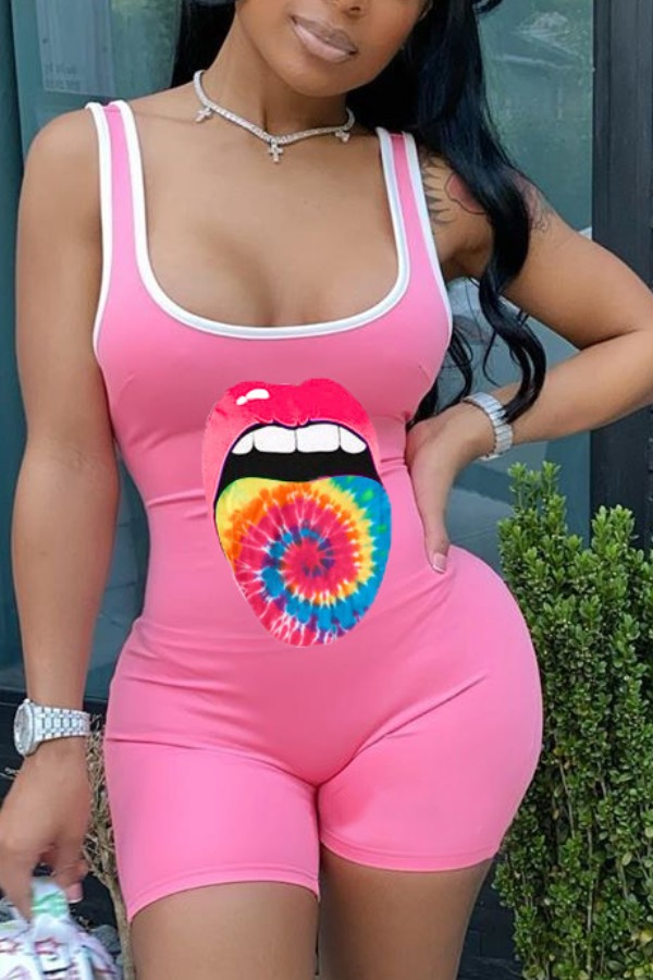 

lovely Trendy Lip Print Pink One-piece Romper