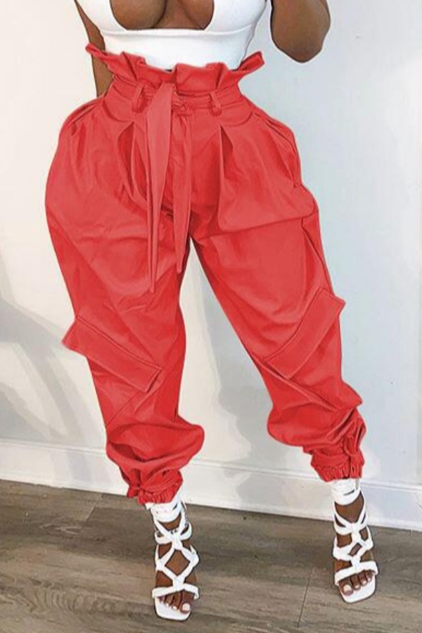 

lovely Chic Lace-up Red Pants