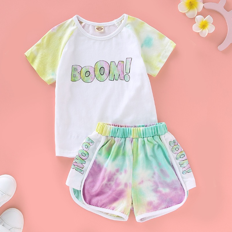 

lovely Casual Letter Print Multicolor Girl Two-piece Shorts Set, Multi