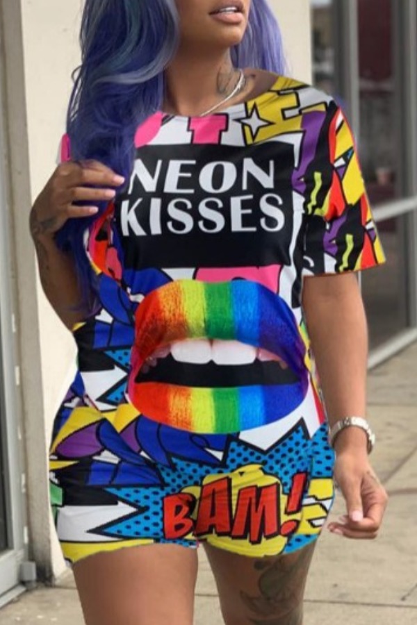 

Lovely Casual Lip Print Multicolor One-piece Romper, Multi