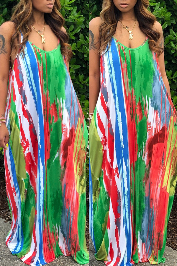

lovely Bohemian Tie-dye Green Maxi Dress