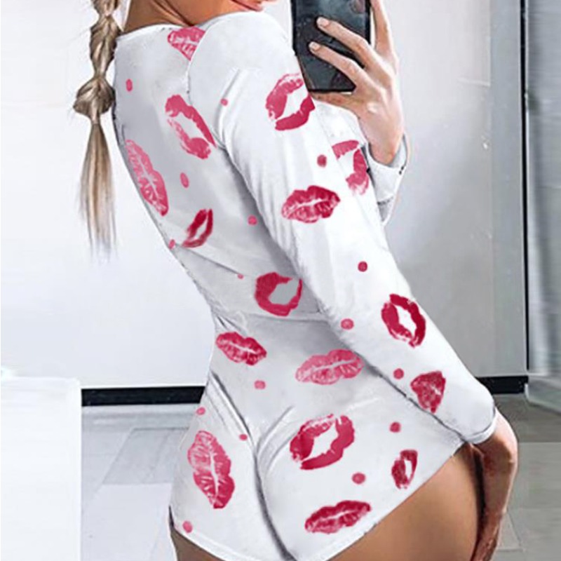 

lovely Casual Lip Print Pink One-piece Romper