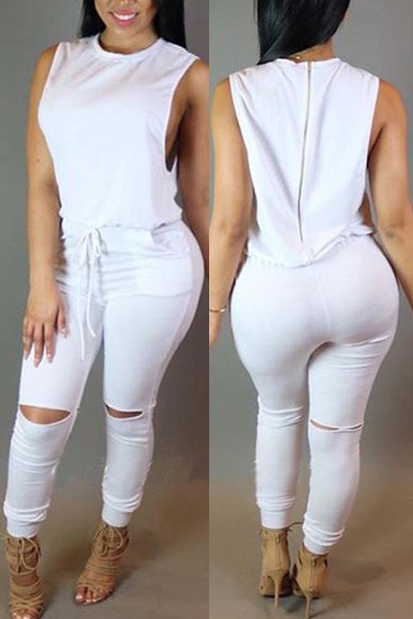 

lovely Casual Hollow-out White One-piece Jumpsuit