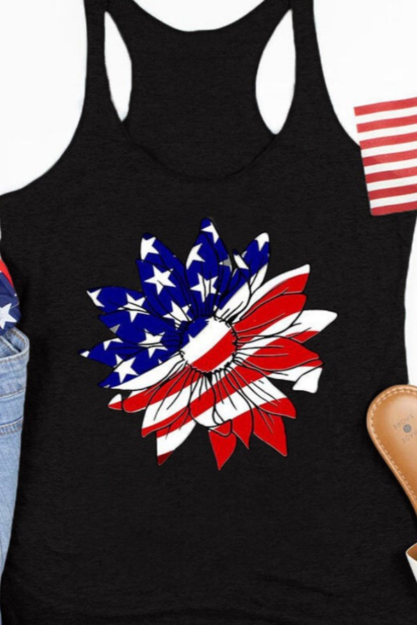 

lovely Independence Day Casual Print Black Camisole