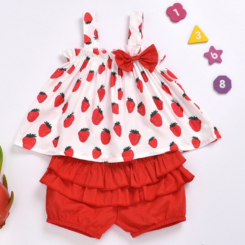 

lovely Sweet Print Red Girl Two-piece Shorts Set