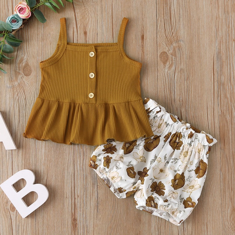 

lovely Sweet Print Brown Girl Two-piece Shorts Set